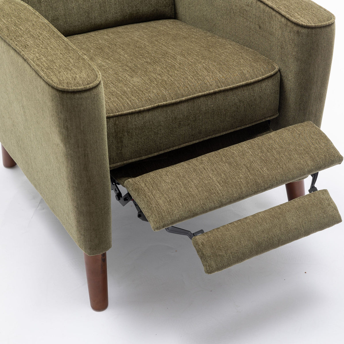 THE FURNITURE CO. Recliner Chair Mid Century Green Chenille Wingback Recliner Chair With Button Tufted Design