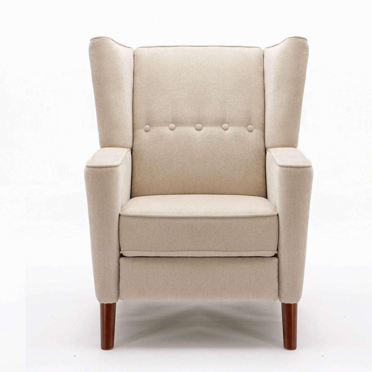 THE FURNITURE CO. Recliner Chair Mid Century Tan Chenille Wingback Recliner Chair With Button Tufted Design