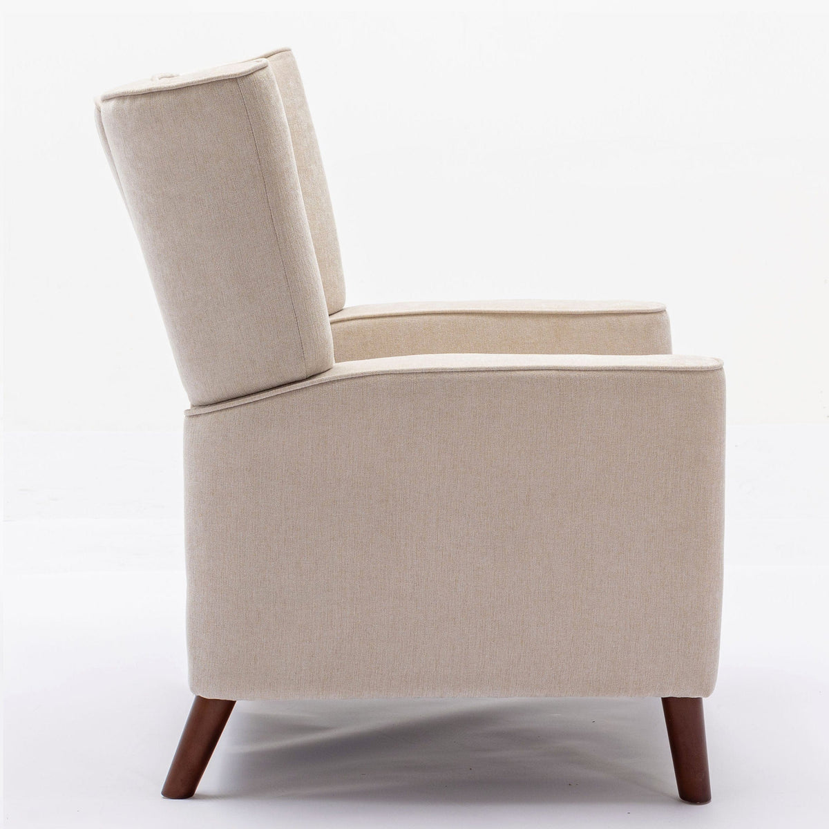 THE FURNITURE CO. Recliner Chair Mid Century Tan Chenille Wingback Recliner Chair With Button Tufted Design