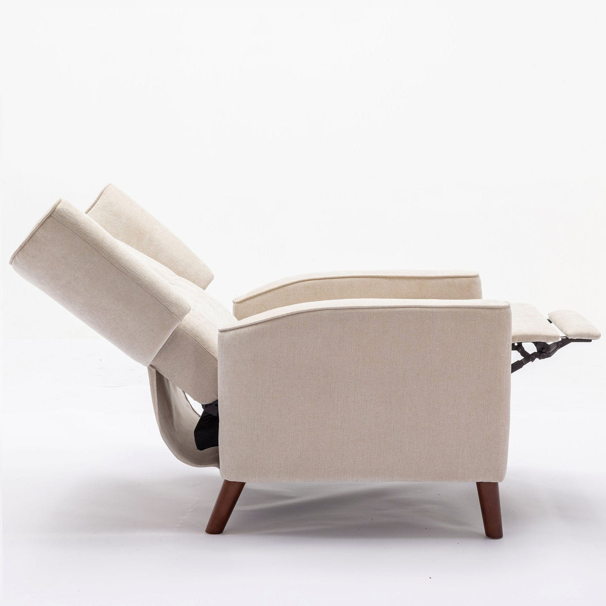 THE FURNITURE CO. Recliner Chair Mid Century Tan Chenille Wingback Recliner Chair With Button Tufted Design