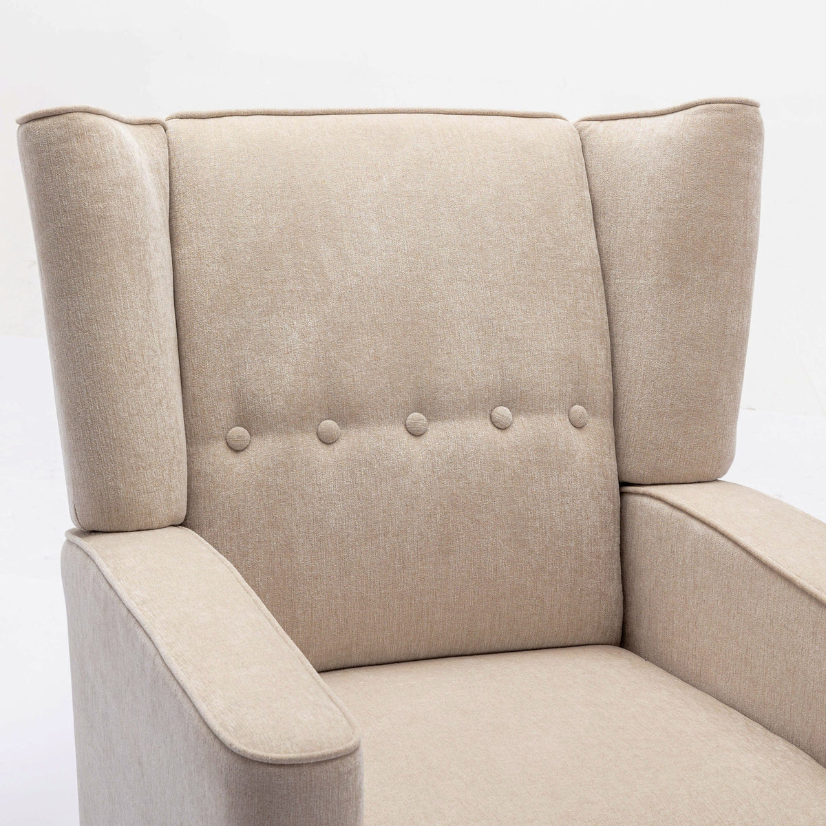 THE FURNITURE CO. Recliner Chair Mid Century Tan Chenille Wingback Recliner Chair With Button Tufted Design