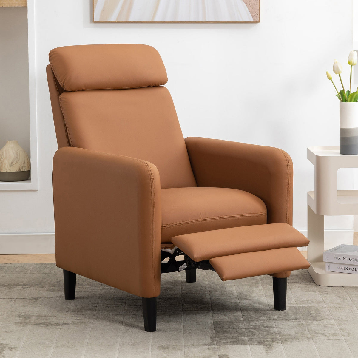 THE FURNITURE CO. Recliner Chair Modern Artistic Burnt Orange Faux Leather Recliner Chair