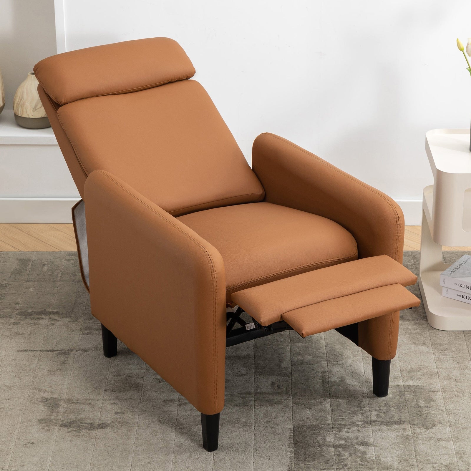 THE FURNITURE CO. Recliner Chair Modern Artistic Burnt Orange Faux Leather Recliner Chair
