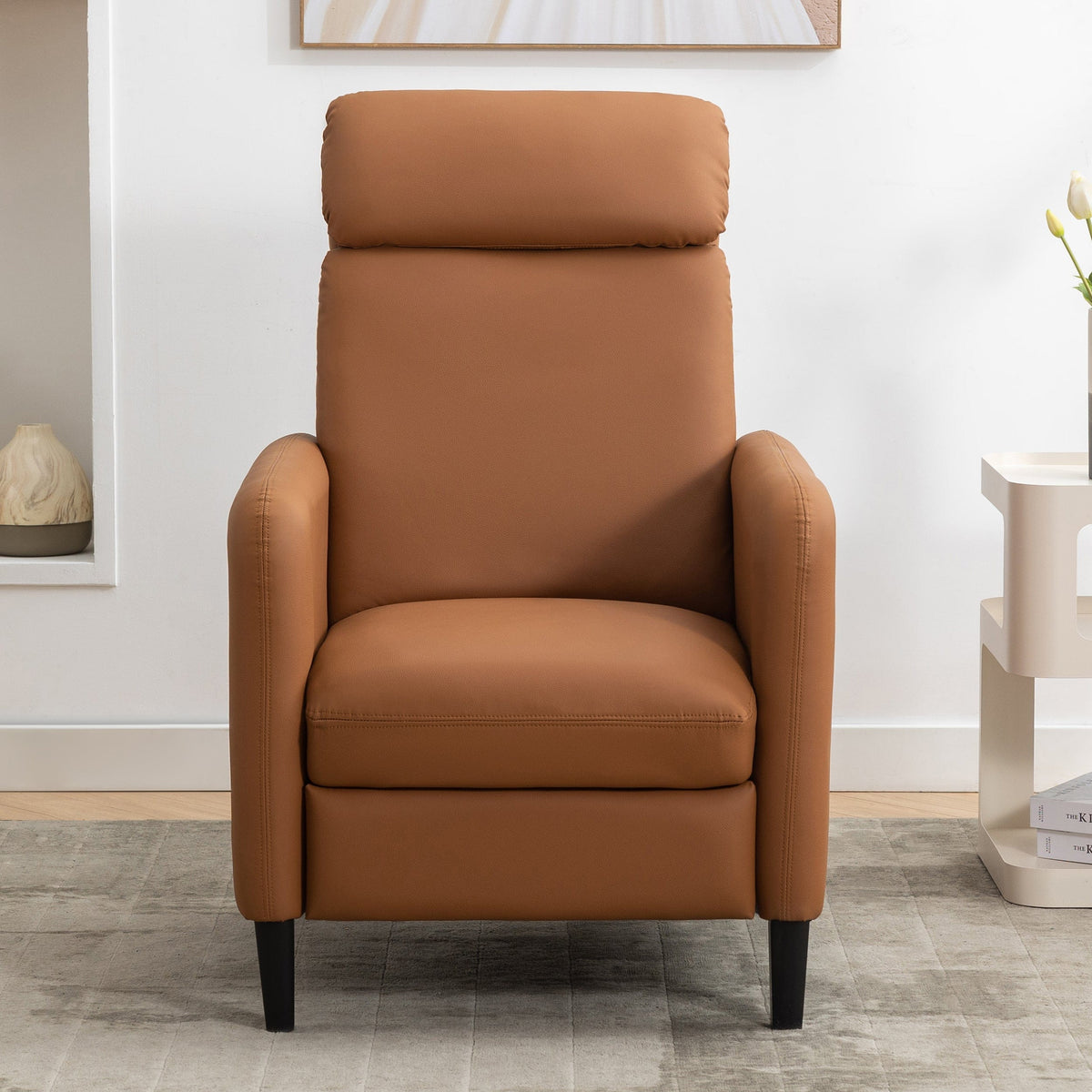 THE FURNITURE CO. Recliner Chair Modern Artistic Burnt Orange Faux Leather Recliner Chair