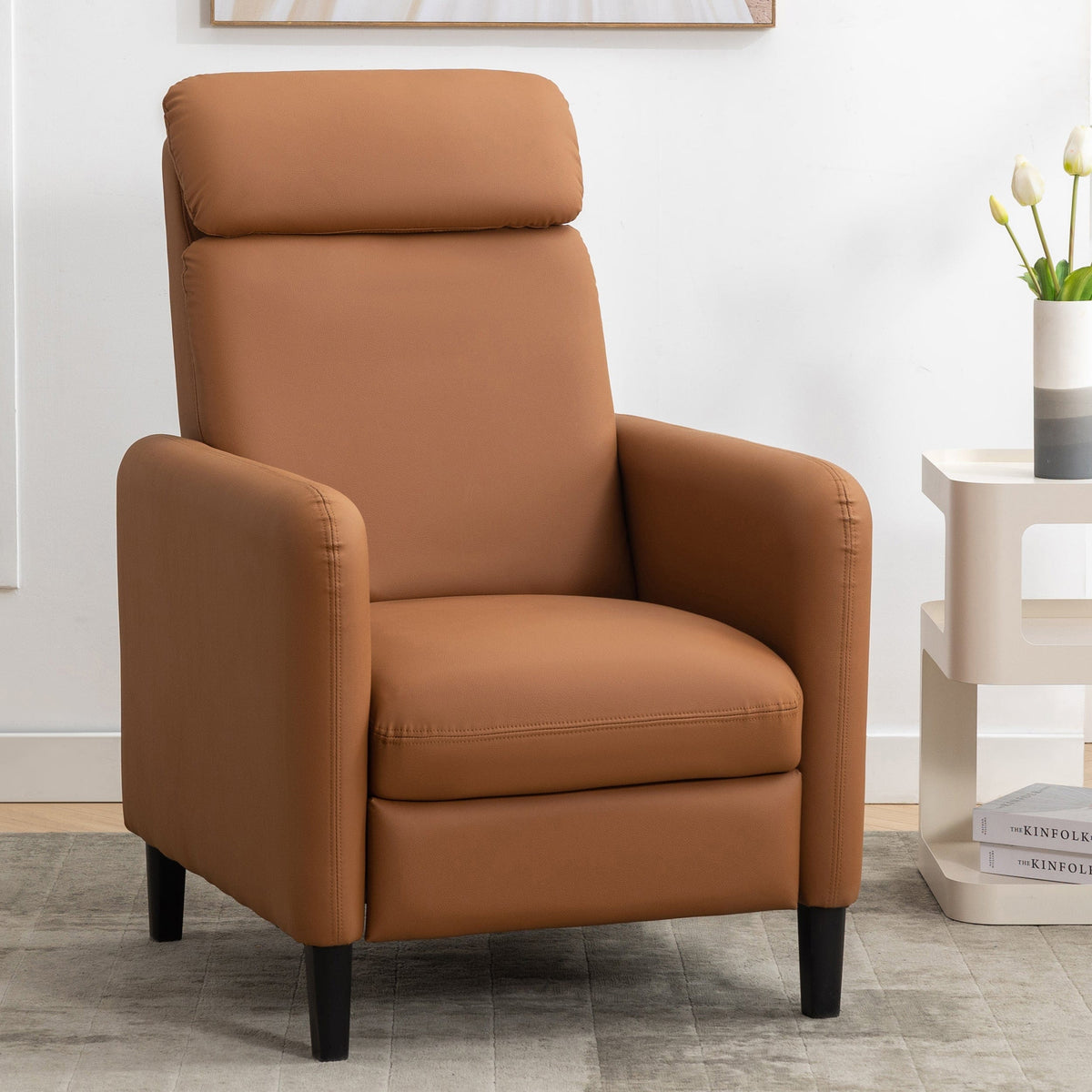 THE FURNITURE CO. Recliner Chair Modern Artistic Burnt Orange Faux Leather Recliner Chair