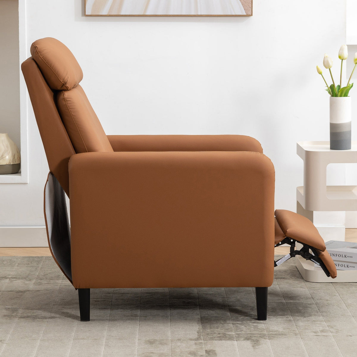 THE FURNITURE CO. Recliner Chair Modern Artistic Burnt Orange Faux Leather Recliner Chair