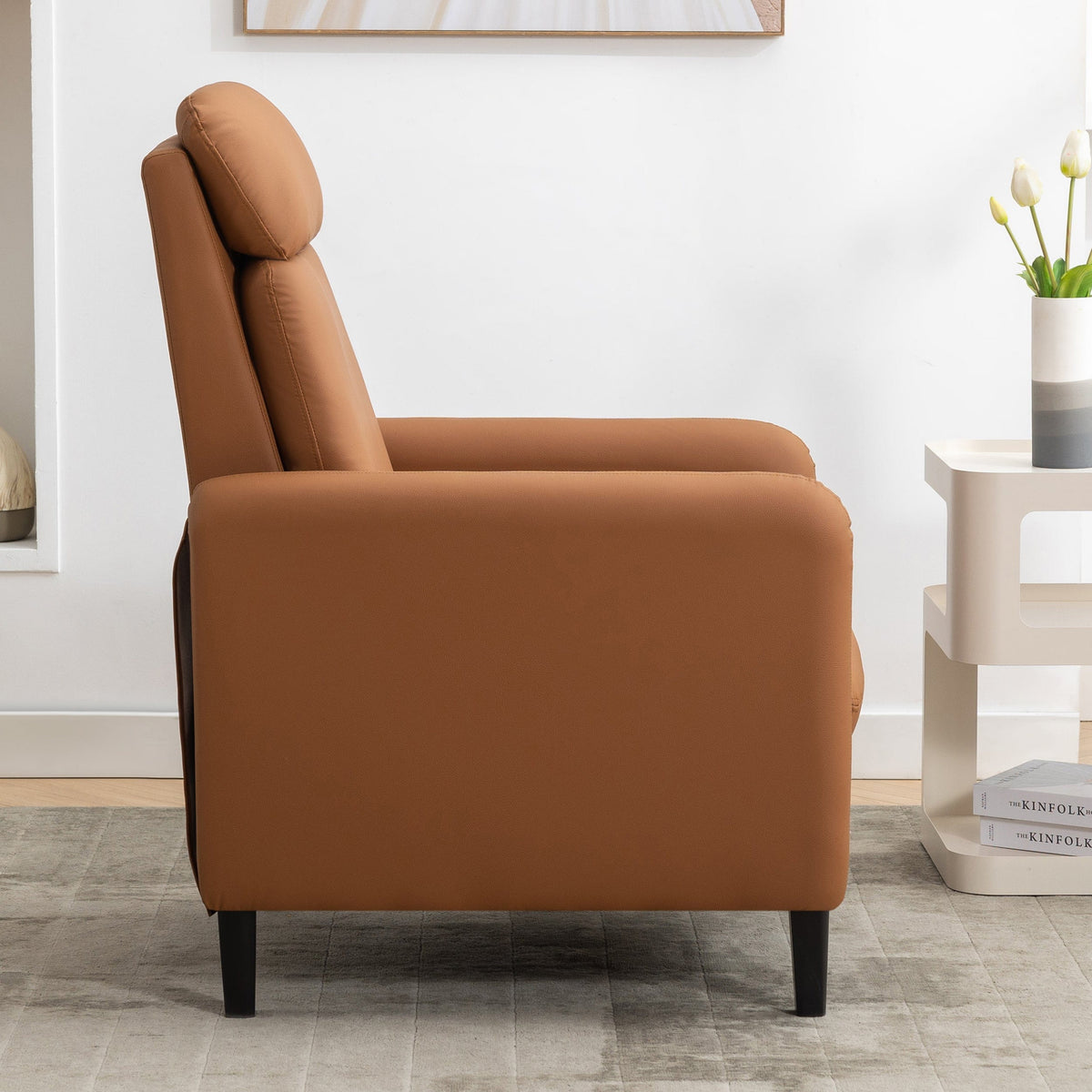 THE FURNITURE CO. Recliner Chair Modern Artistic Burnt Orange Faux Leather Recliner Chair