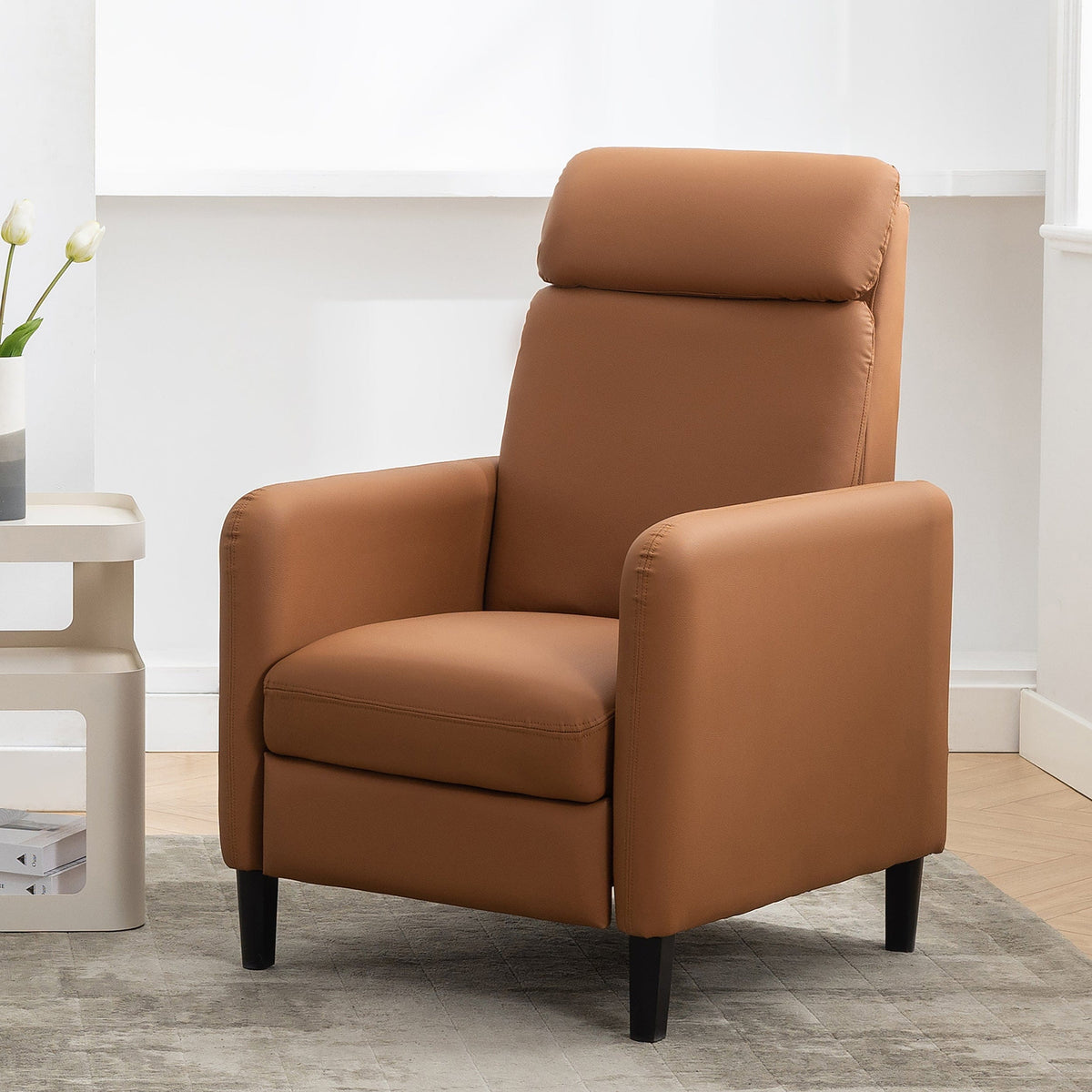 THE FURNITURE CO. Recliner Chair Modern Artistic Burnt Orange Faux Leather Recliner Chair