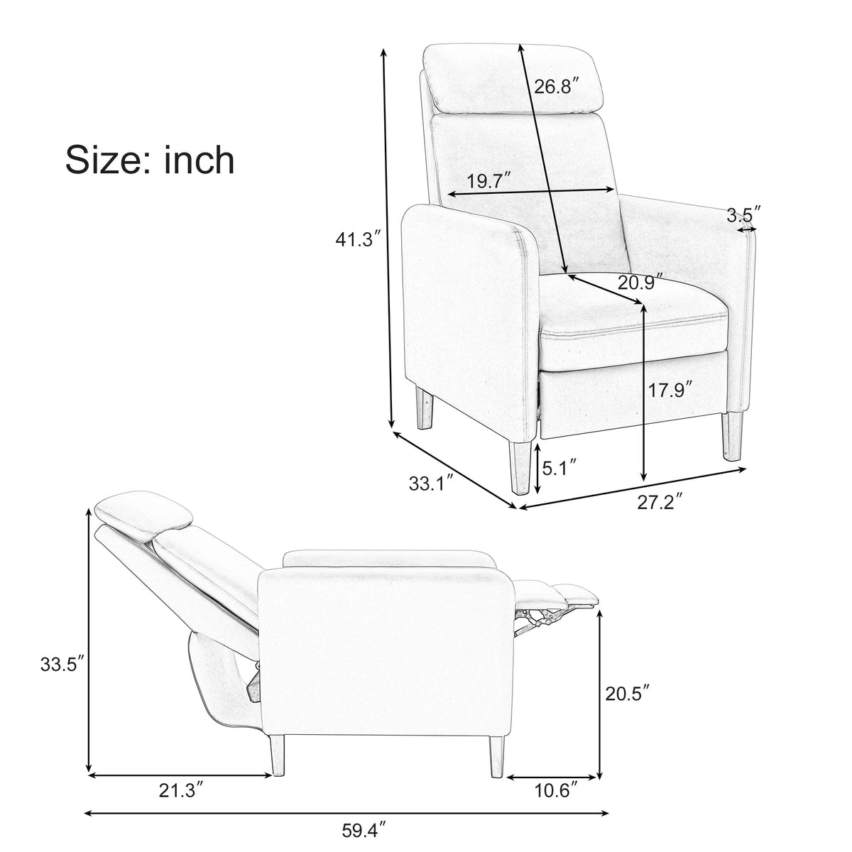 THE FURNITURE CO. Recliner Chair Modern Artistic Burnt Orange Faux Leather Recliner Chair