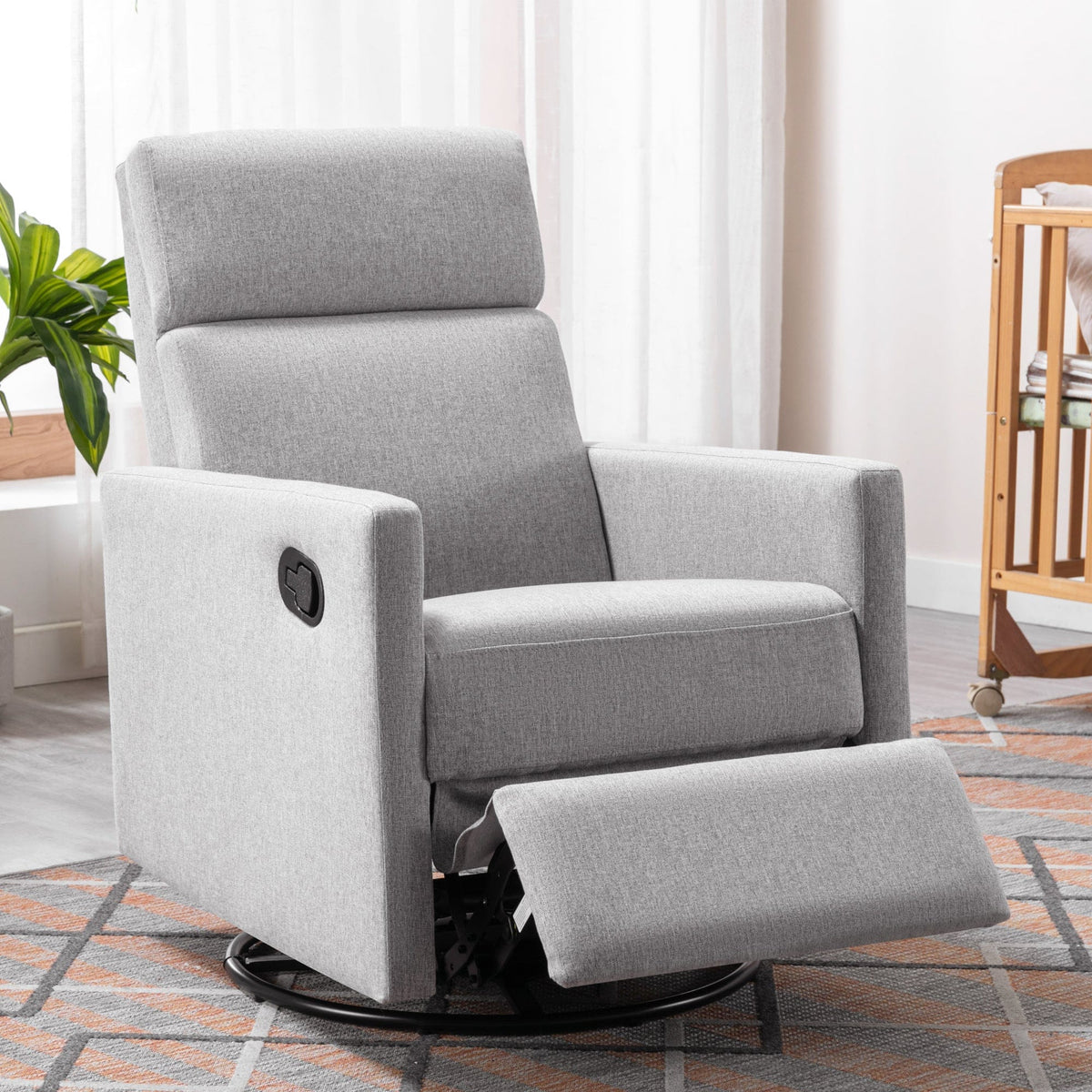 THE FURNITURE CO. Recliner Chair Modern Gray Upholstered Swivel Recliner Chair