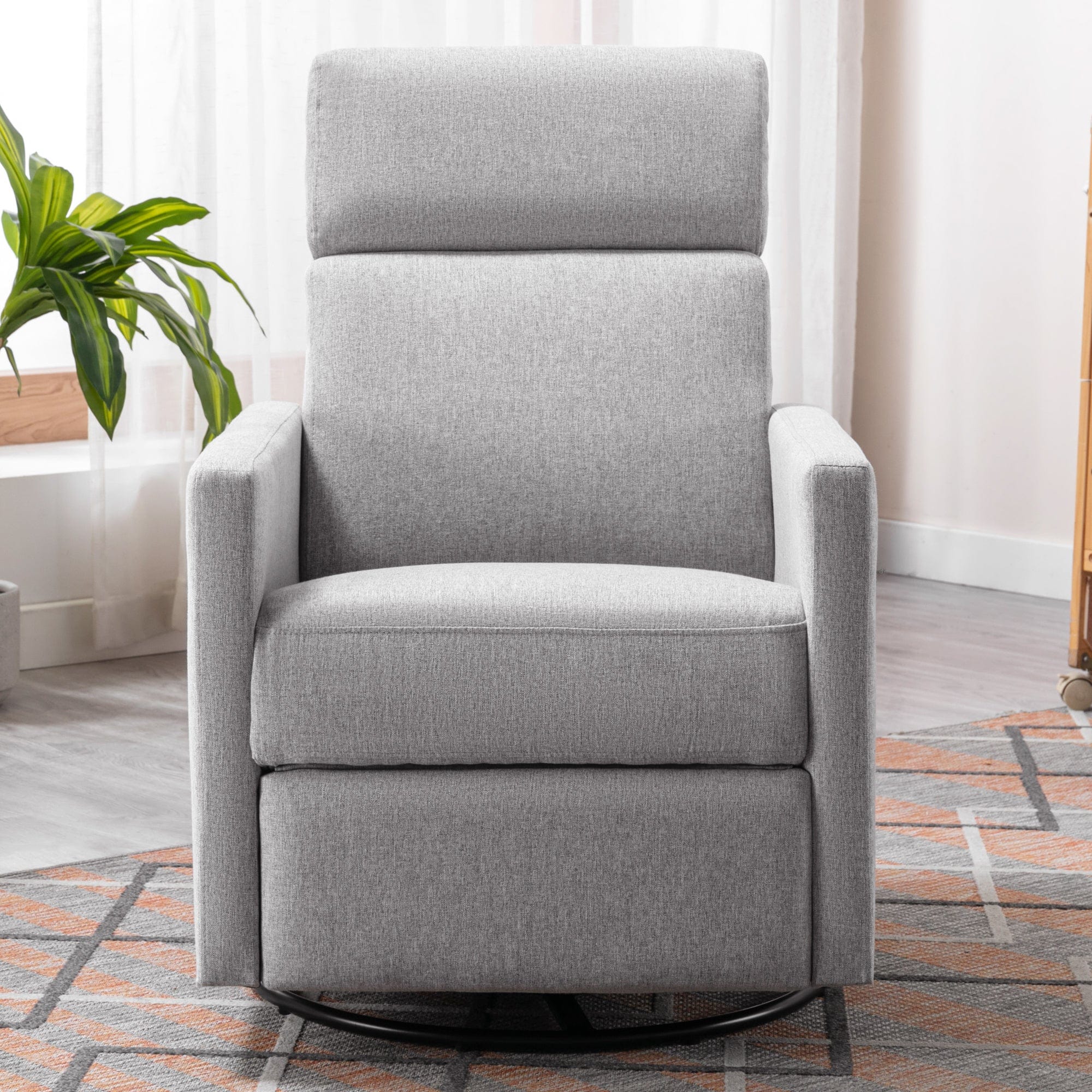 THE FURNITURE CO. Recliner Chair Modern Gray Upholstered Swivel Recliner Chair