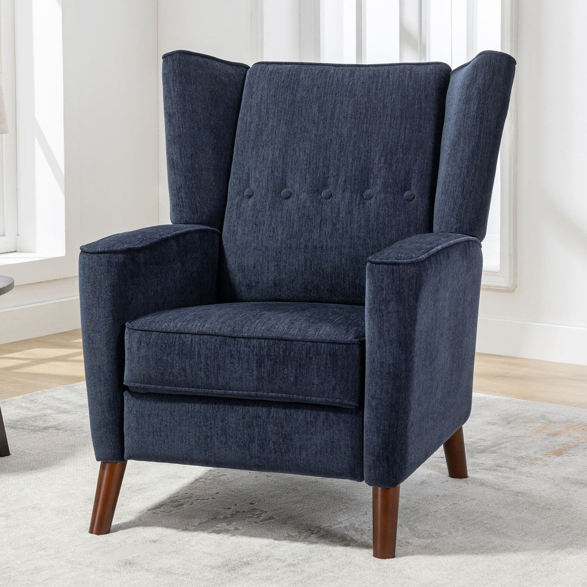 THE FURNITURE CO. Recliner Chair Navy Blue Chenille Wingback Recliner Chair With Button Tufted