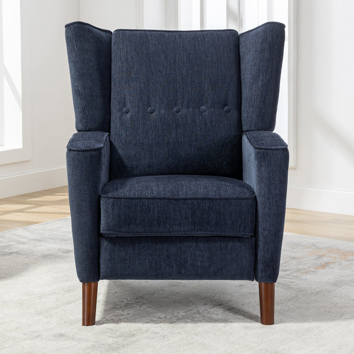 THE FURNITURE CO. Recliner Chair Navy Blue Chenille Wingback Recliner Chair With Button Tufted