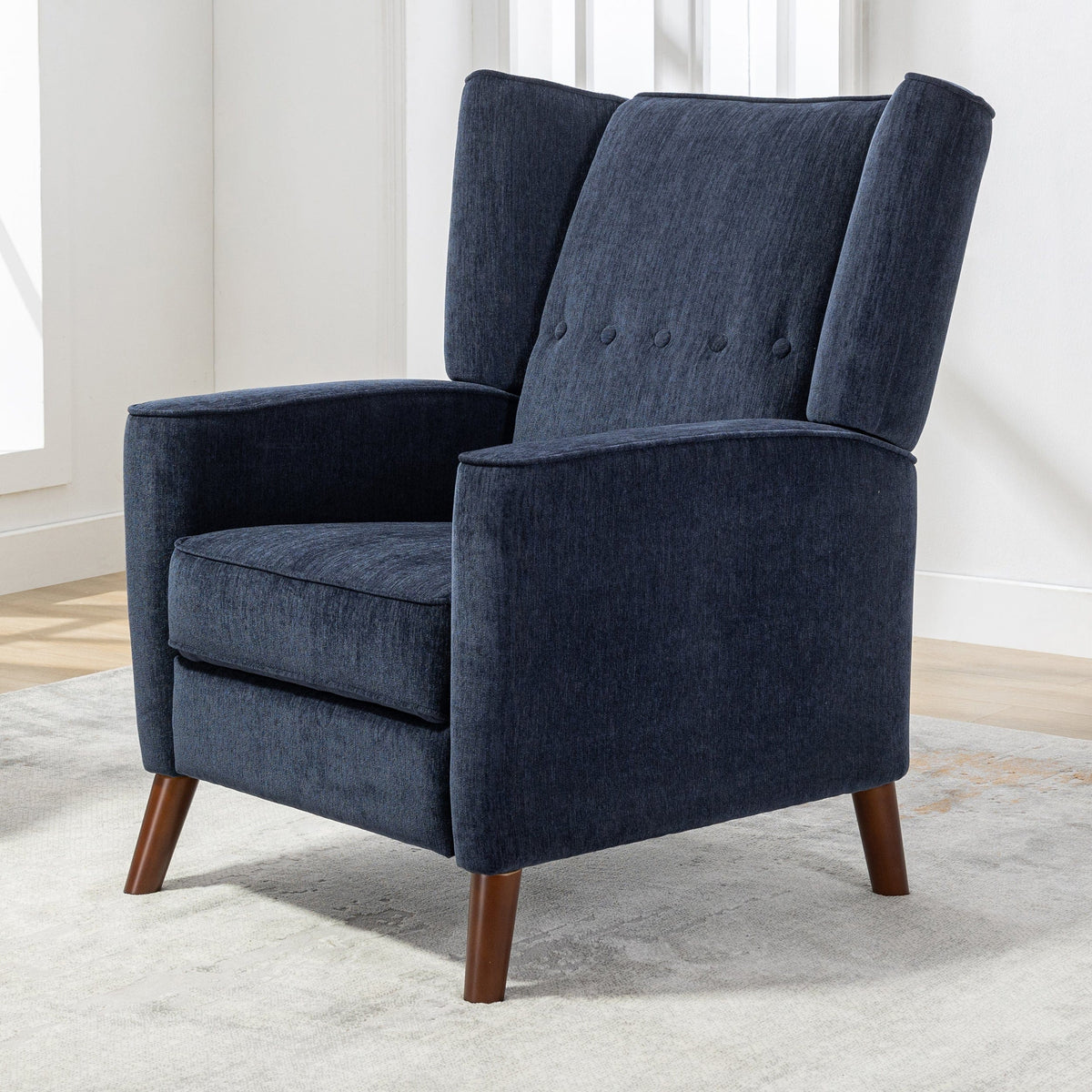 THE FURNITURE CO. Recliner Chair Navy Blue Chenille Wingback Recliner Chair With Button Tufted