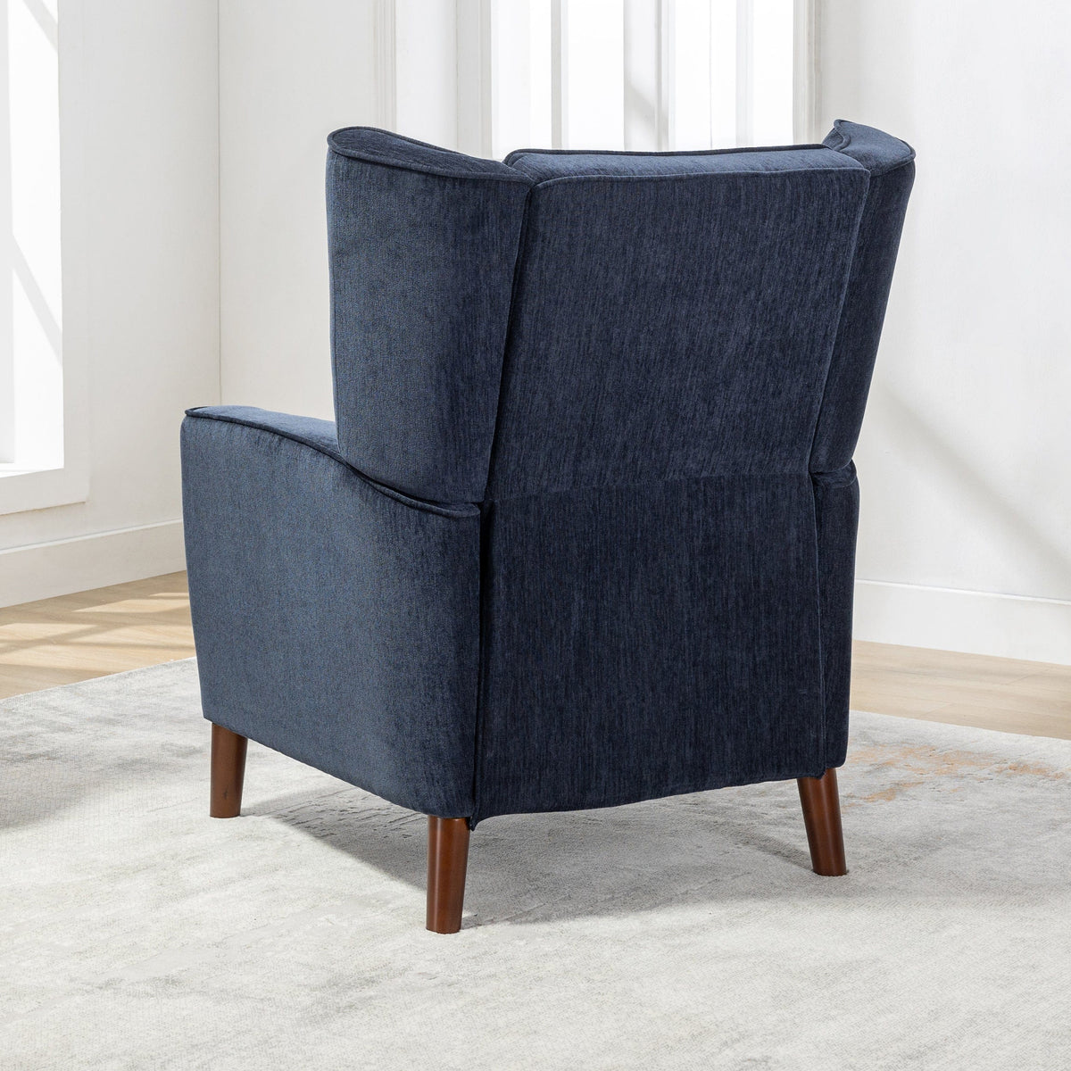 THE FURNITURE CO. Recliner Chair Navy Blue Chenille Wingback Recliner Chair With Button Tufted