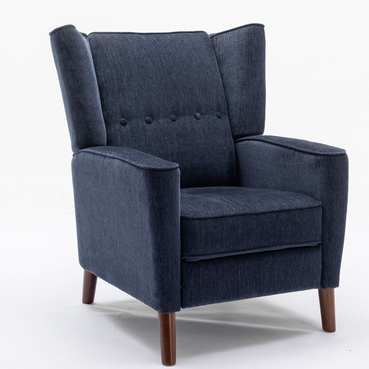 THE FURNITURE CO. Recliner Chair Navy Blue Chenille Wingback Recliner Chair With Button Tufted