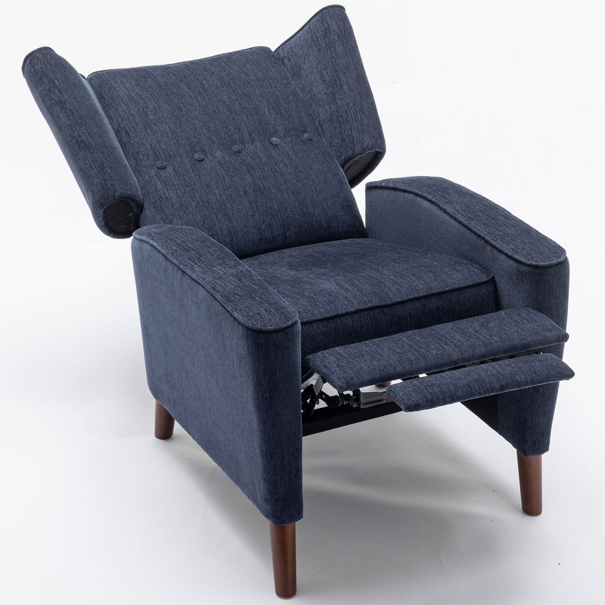 THE FURNITURE CO. Recliner Chair Navy Blue Chenille Wingback Recliner Chair With Button Tufted