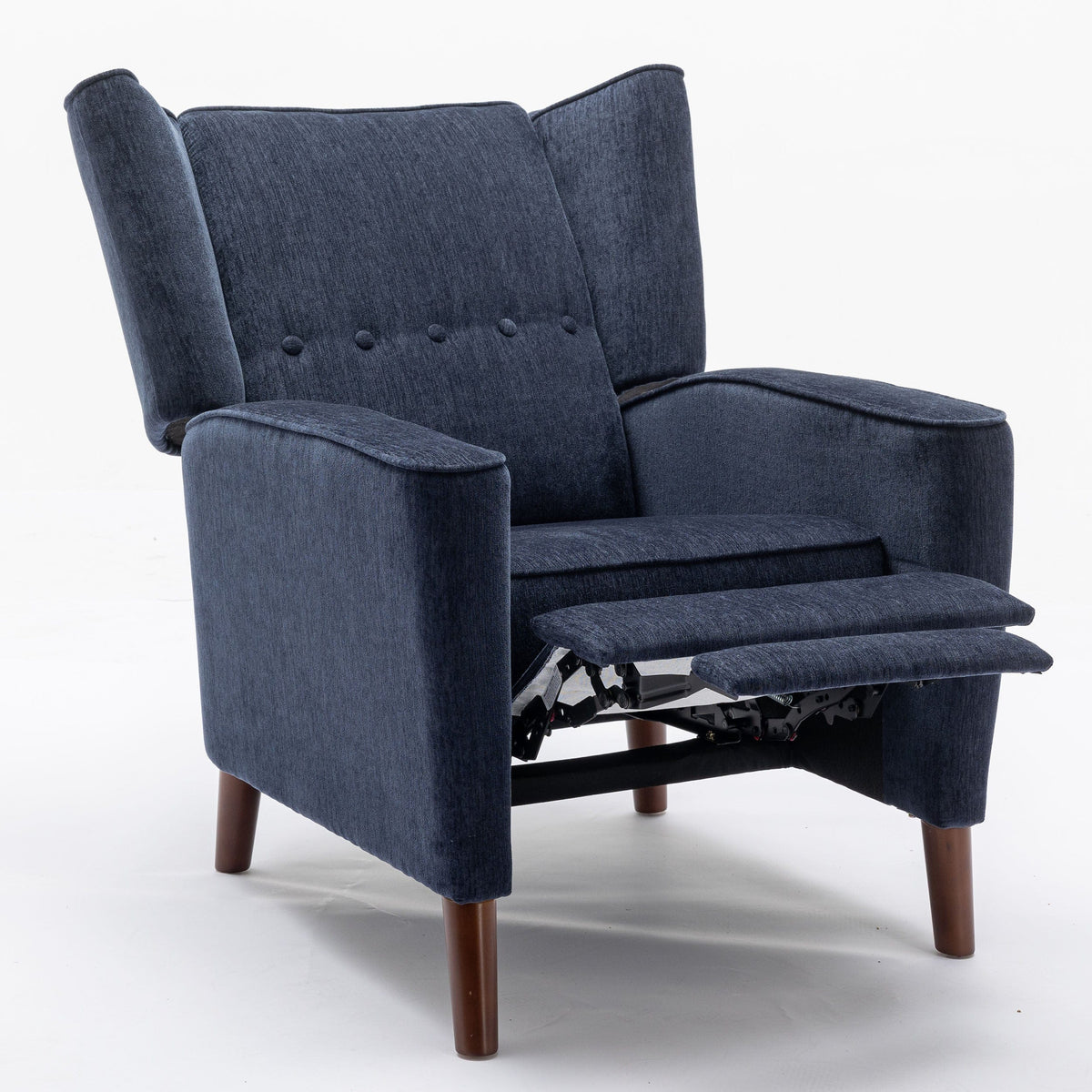 THE FURNITURE CO. Recliner Chair Navy Blue Chenille Wingback Recliner Chair With Button Tufted
