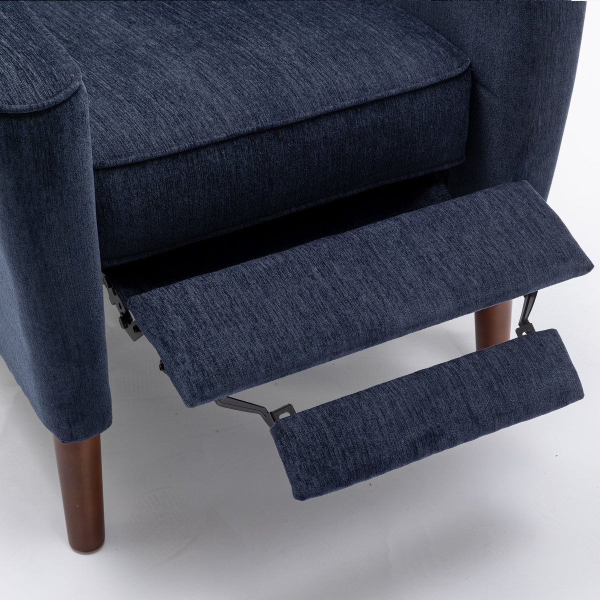 THE FURNITURE CO. Recliner Chair Navy Blue Chenille Wingback Recliner Chair With Button Tufted