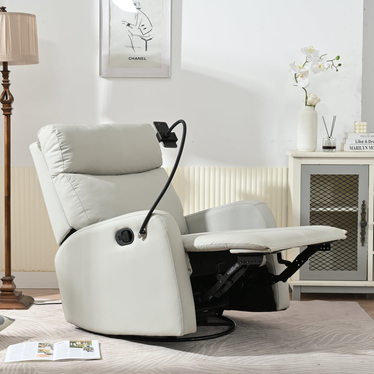 THE FURNITURE CO. Recliner Chair Rocking Recliner Chair - Comfortable Light Gray Upholstered Recliner for Living Spaces