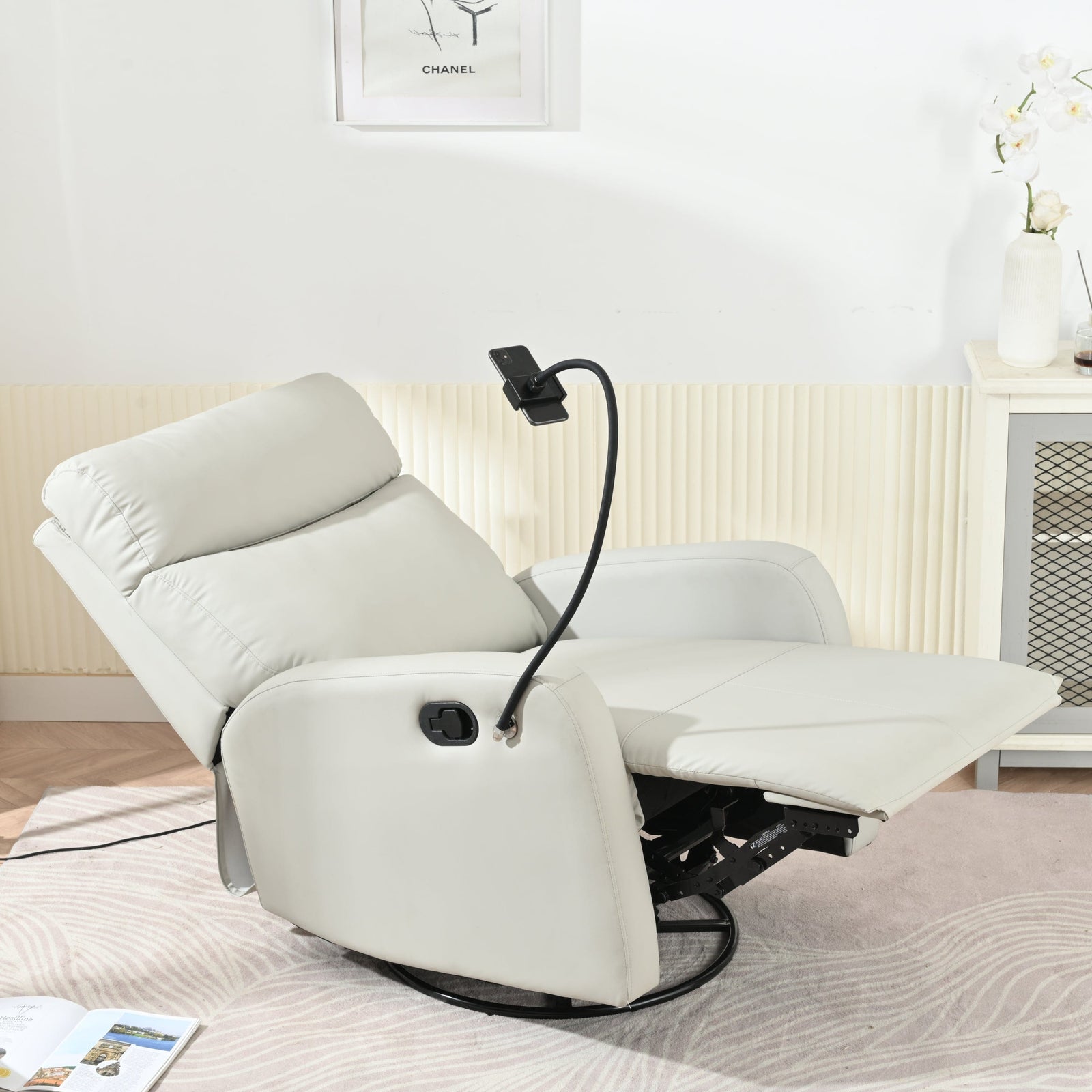 THE FURNITURE CO. Recliner Chair Rocking Recliner Chair - Comfortable Light Gray Upholstered Recliner for Living Spaces