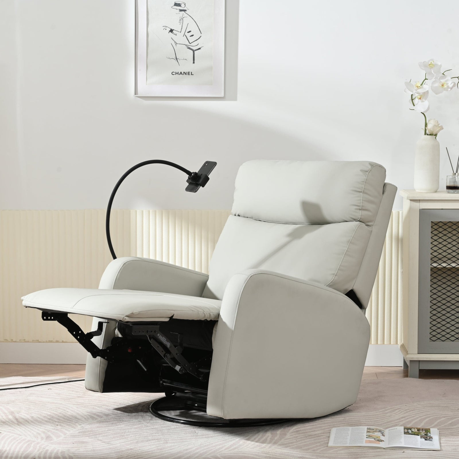 THE FURNITURE CO. Recliner Chair Rocking Recliner Chair - Comfortable Light Gray Upholstered Recliner for Living Spaces
