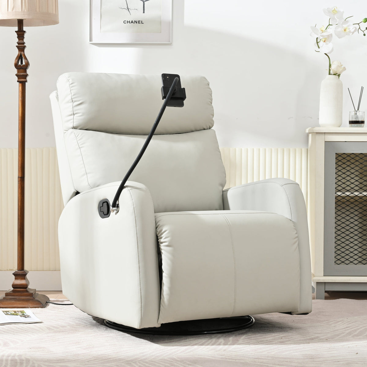 THE FURNITURE CO. Recliner Chair Rocking Recliner Chair - Comfortable Light Gray Upholstered Recliner for Living Spaces