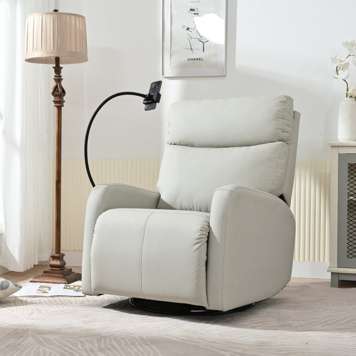THE FURNITURE CO. Recliner Chair Rocking Recliner Chair - Comfortable Light Gray Upholstered Recliner for Living Spaces