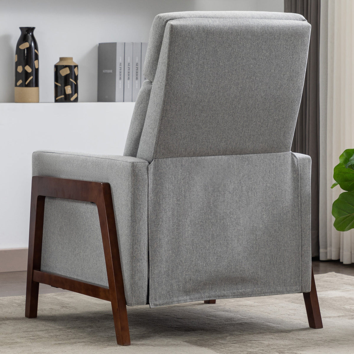 THE FURNITURE CO. Recliner Chair Set of Two Wood-Framed Gray Linen Recliner Chair