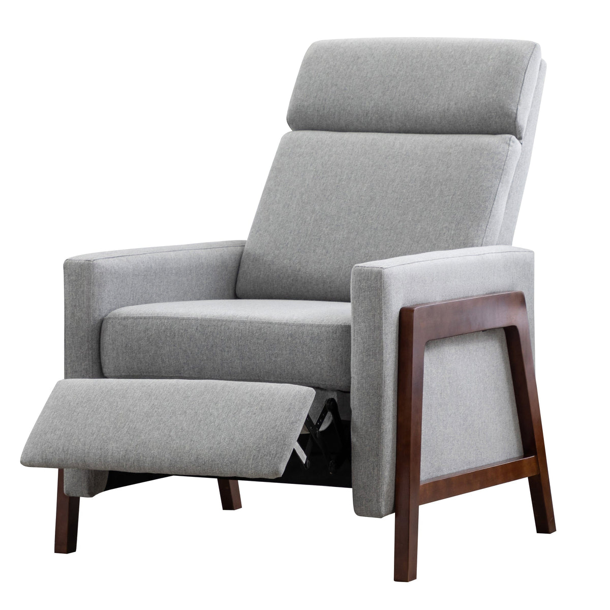 THE FURNITURE CO. Recliner Chair Set of Two Wood-Framed Gray Linen Recliner Chair