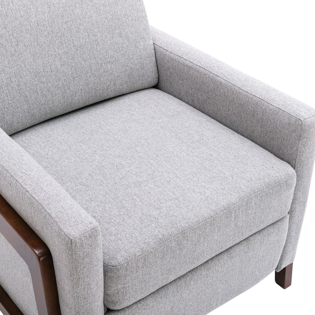 THE FURNITURE CO. Recliner Chair Set of Two Wood-Framed Gray Linen Recliner Chair