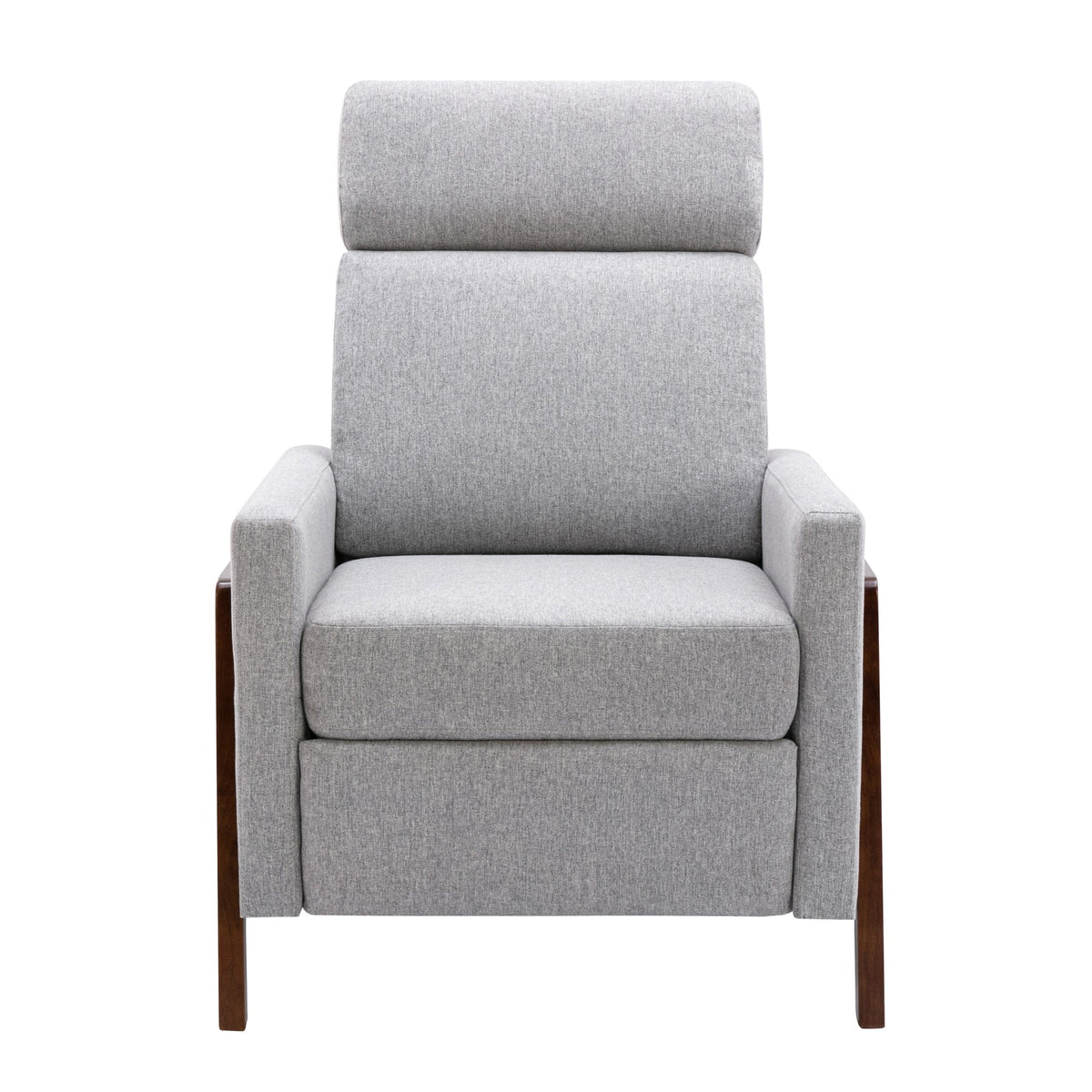 THE FURNITURE CO. Recliner Chair Set of Two Wood-Framed Gray Linen Recliner Chair