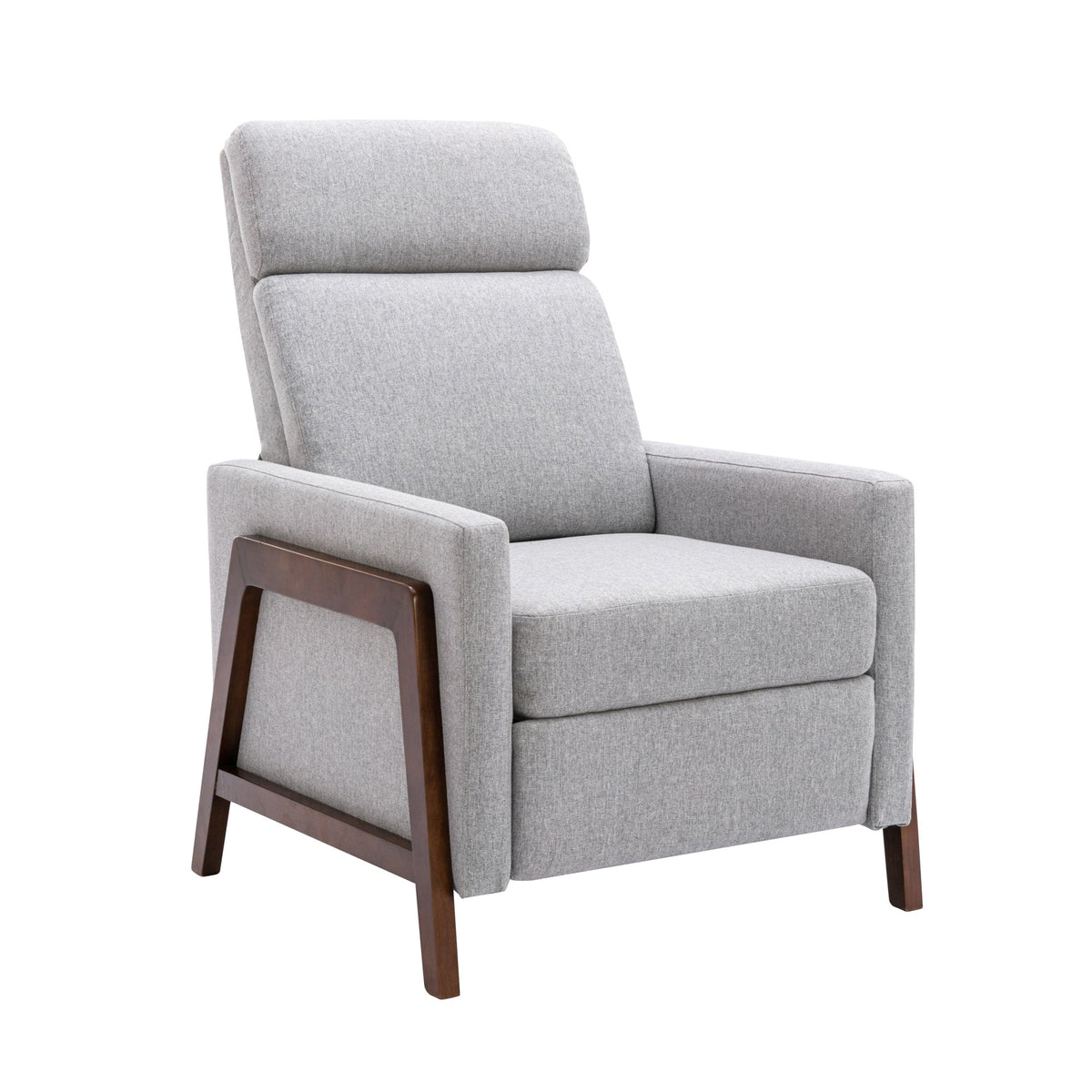 THE FURNITURE CO. Recliner Chair Set of Two Wood-Framed Gray Linen Recliner Chair
