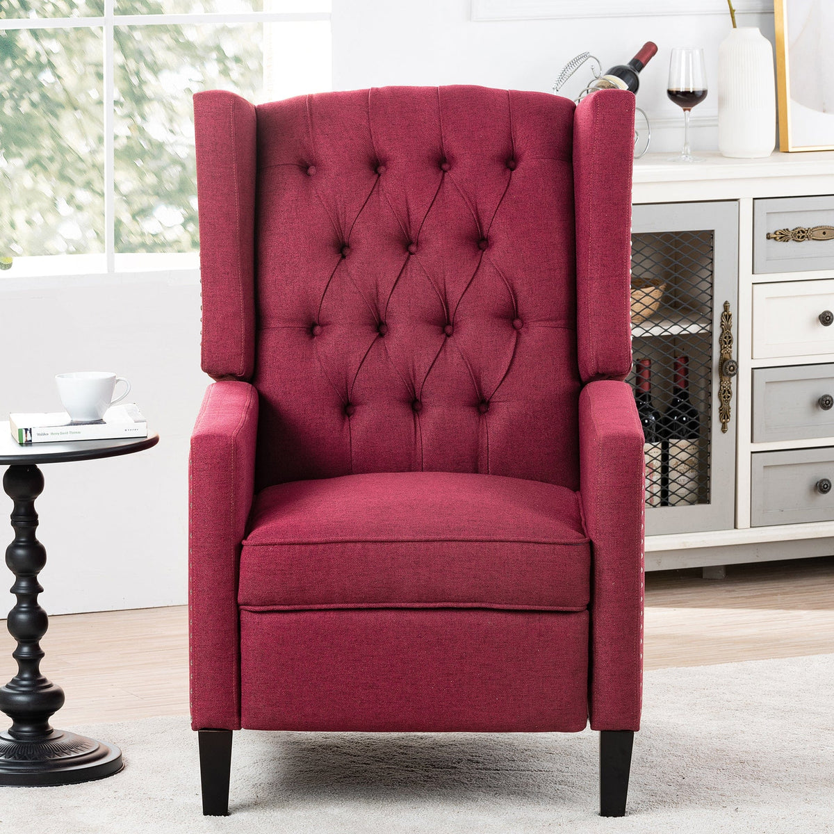 THE FURNITURE CO. Recliner Chair Wine Red Fabric Reclining Accent Chair