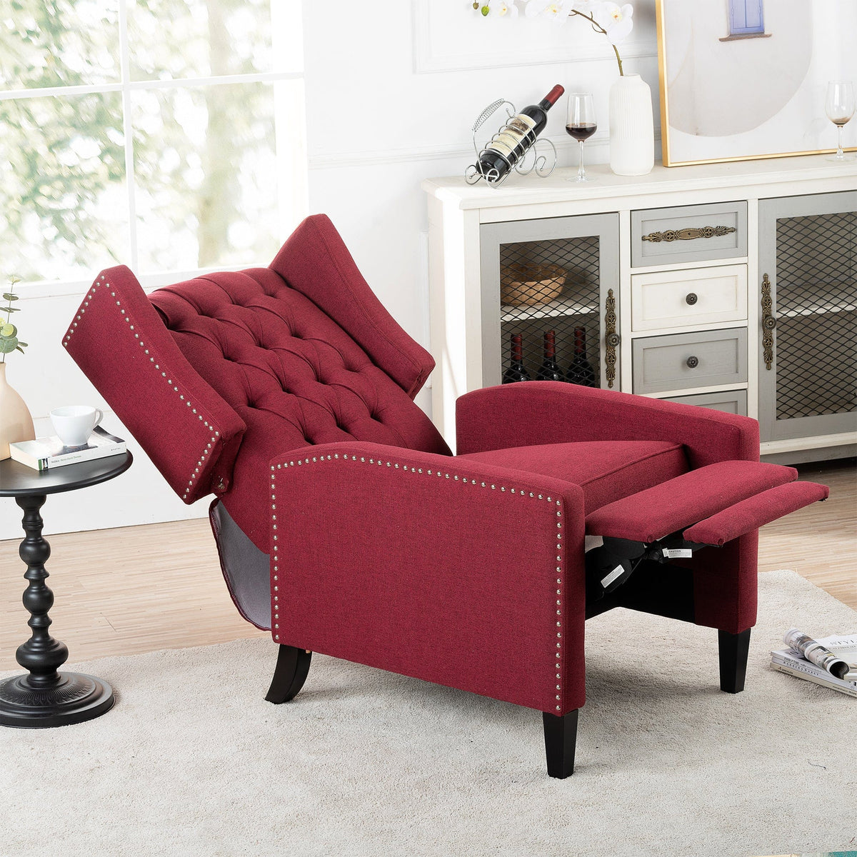 THE FURNITURE CO. Recliner Chair Wine Red Fabric Reclining Accent Chair