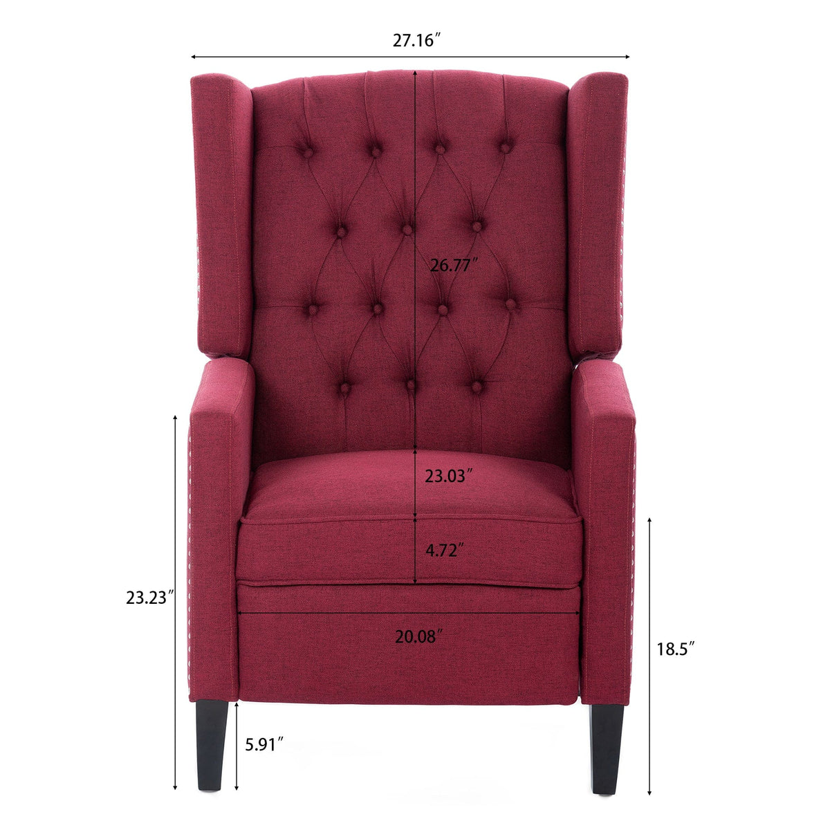 THE FURNITURE CO. Recliner Chair Wine Red Fabric Reclining Accent Chair