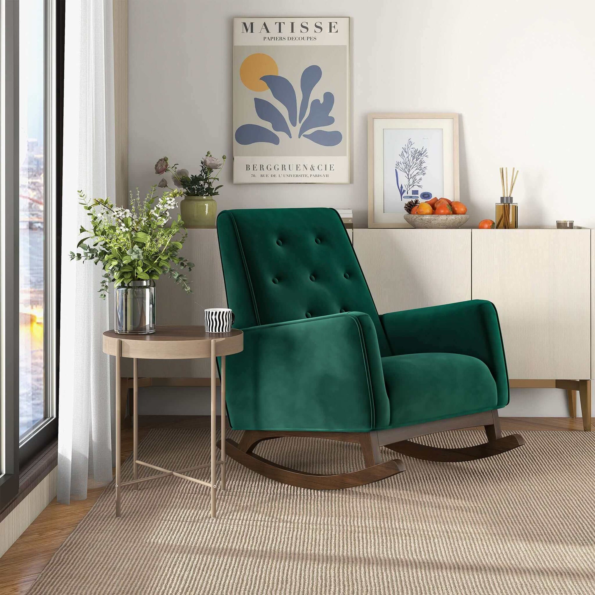 THE FURNITURE CO. Rocking Chair Elegant Green Velvet Rocking Chair for Cozy Living Spaces