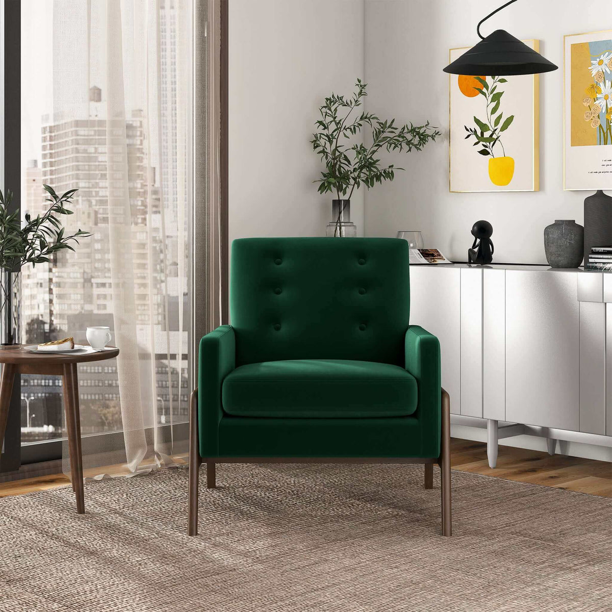 THE FURNITURE CO. Rocking Chair Luxury Solid Wood Green Velvet Lounge Chair for Elegant Living Spaces