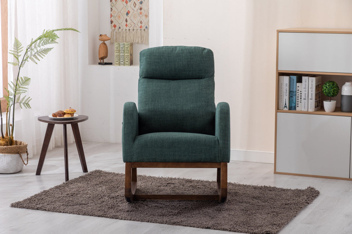 THE FURNITURE CO. Rocking Chair Modern Glider Rocking Chair with Side Pocket and High Back in Emerald Linen