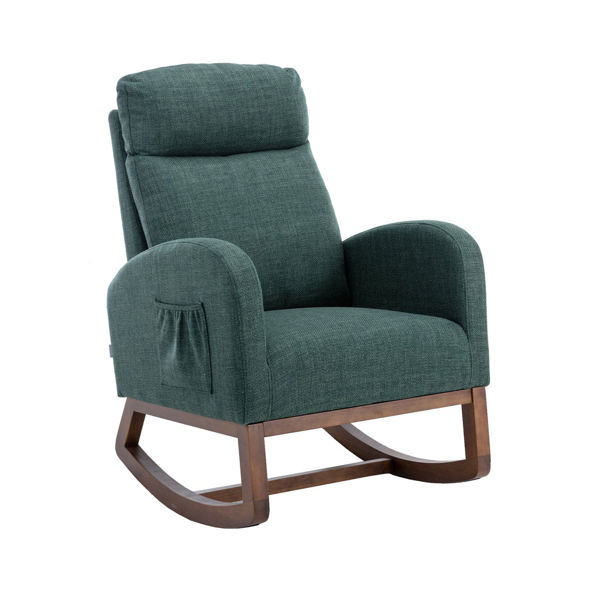 THE FURNITURE CO. Rocking Chair Modern Glider Rocking Chair with Side Pocket and High Back in Emerald Linen