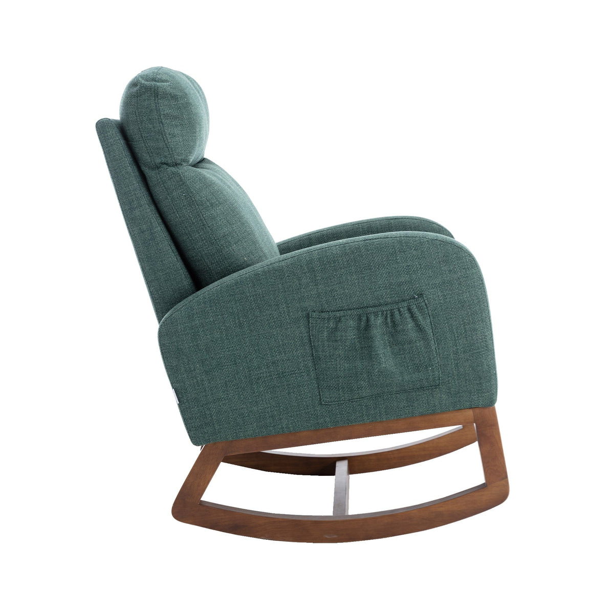 THE FURNITURE CO. Rocking Chair Modern Glider Rocking Chair with Side Pocket and High Back in Emerald Linen