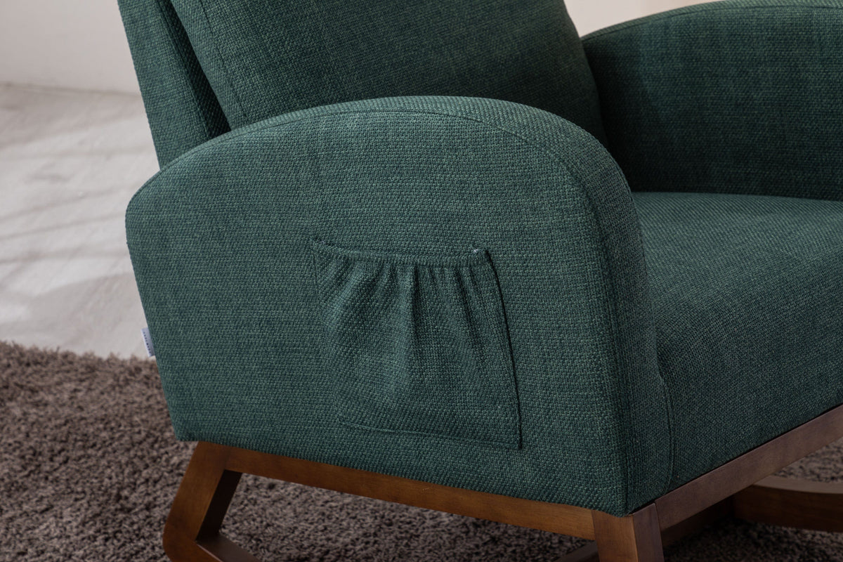 THE FURNITURE CO. Rocking Chair Modern Glider Rocking Chair with Side Pocket and High Back in Emerald Linen