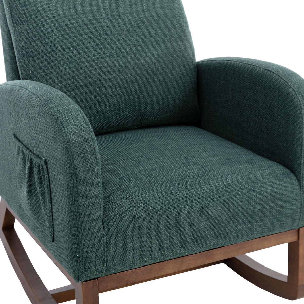 THE FURNITURE CO. Rocking Chair Modern Glider Rocking Chair with Side Pocket and High Back in Emerald Linen