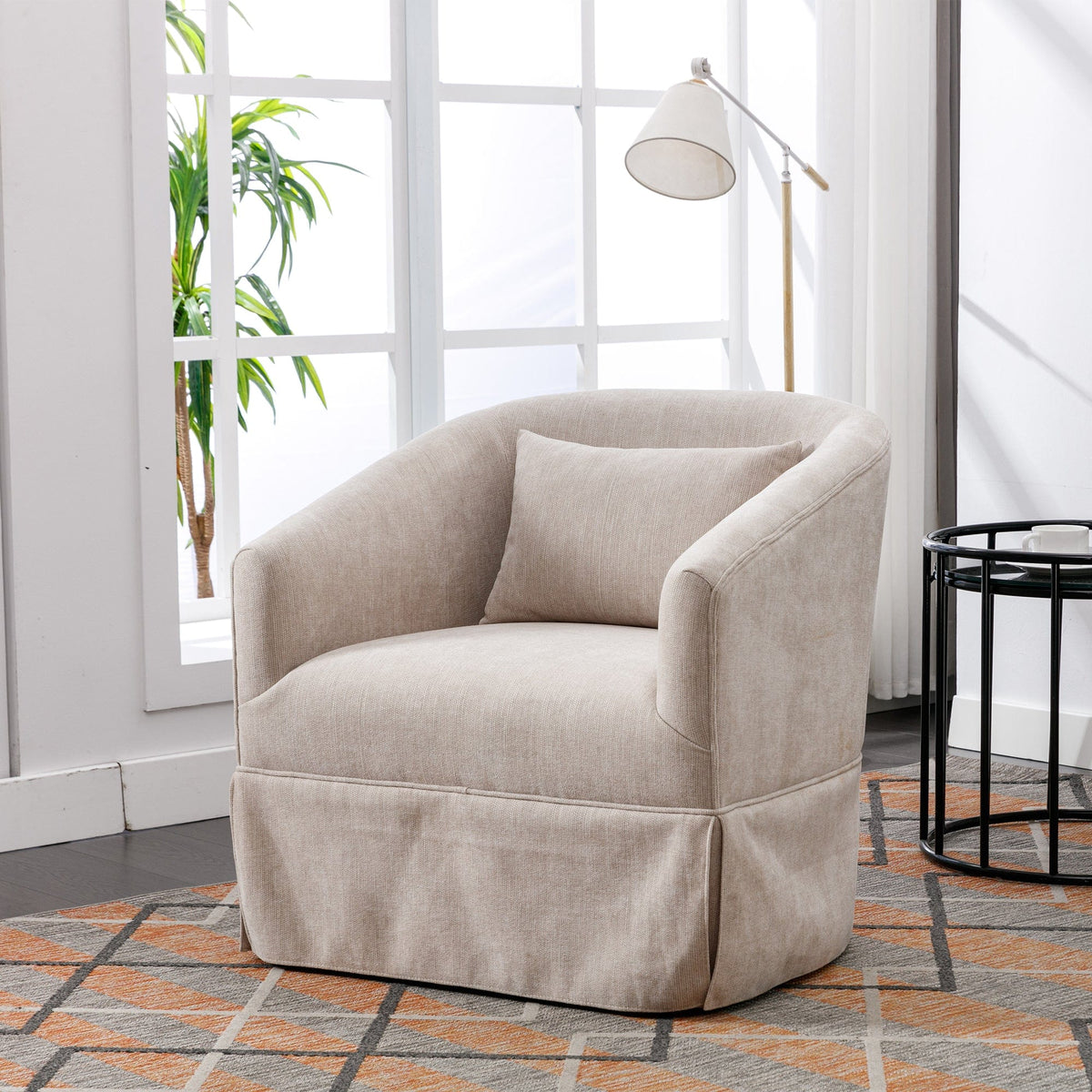 THE FURNITURE CO. Swivel Chair Beige Linen Blend Swivel Accent Armchair