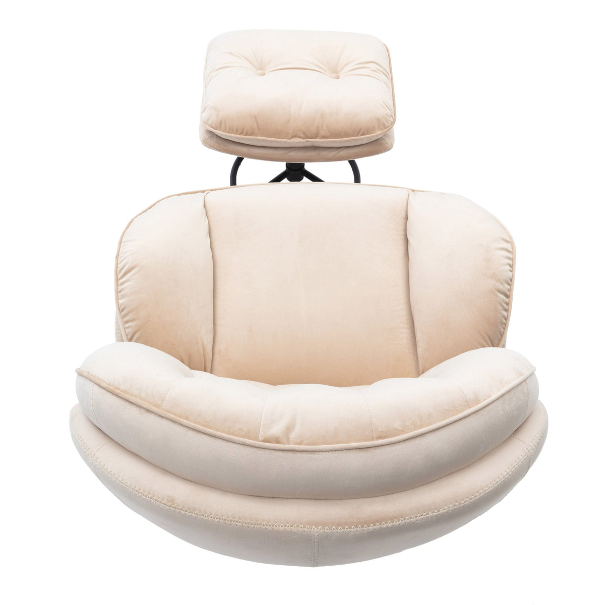 THE FURNITURE CO. Swivel Chair Beige Velvet Accent Chair with Ottoman and Metal Frame