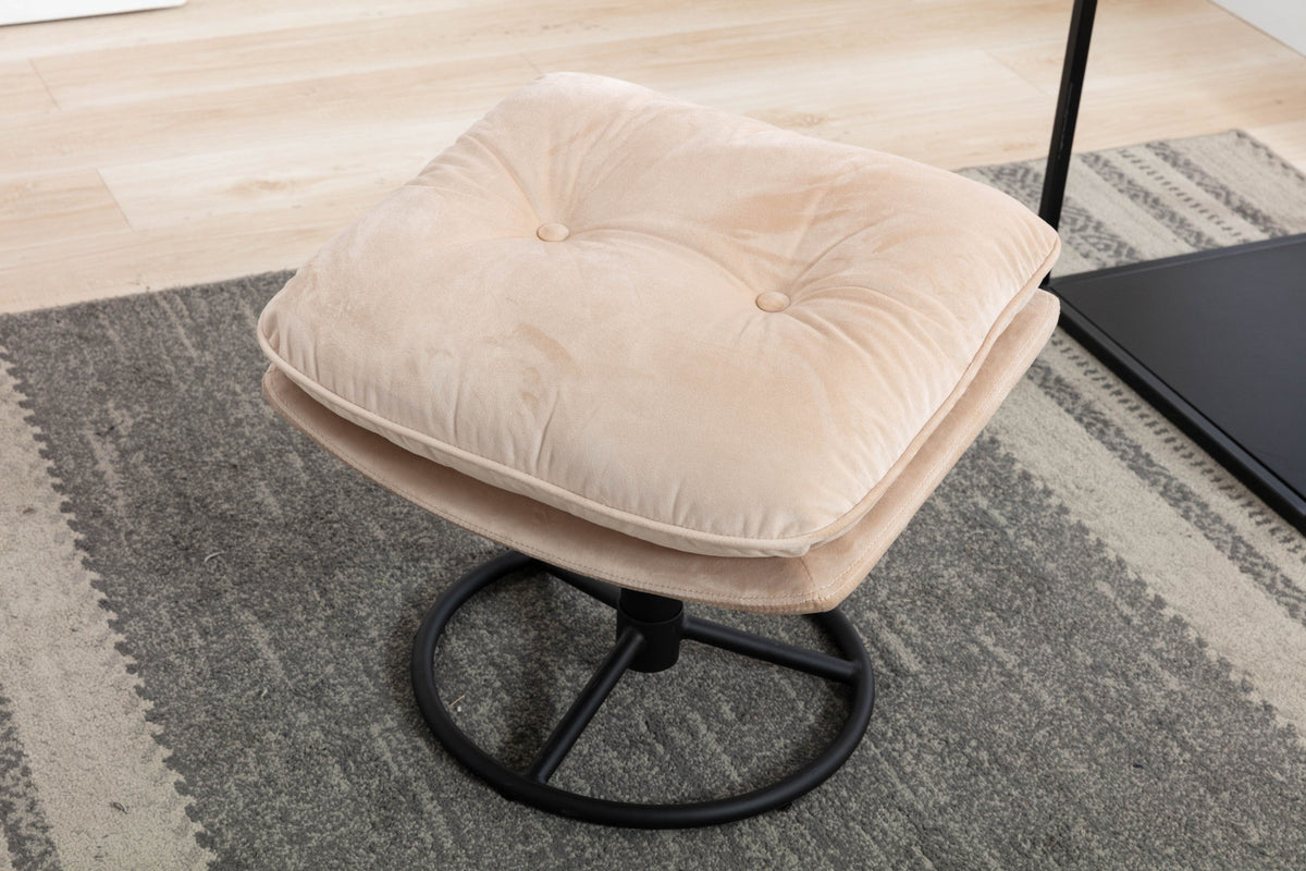 THE FURNITURE CO. Swivel Chair Beige Velvet Accent Chair with Ottoman and Metal Frame