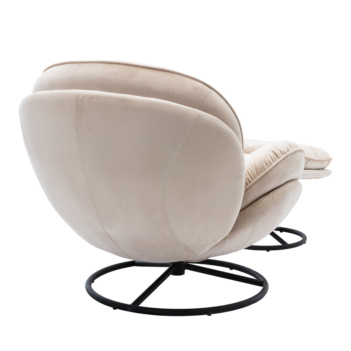 THE FURNITURE CO. Swivel Chair Beige Velvet Accent Chair with Ottoman and Metal Frame