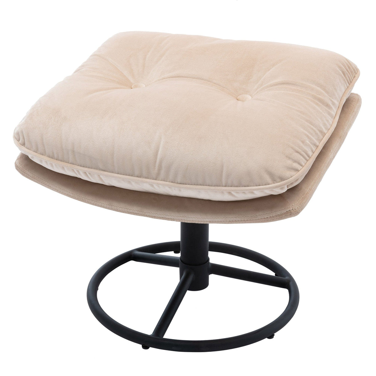 THE FURNITURE CO. Swivel Chair Beige Velvet Accent Chair with Ottoman and Metal Frame