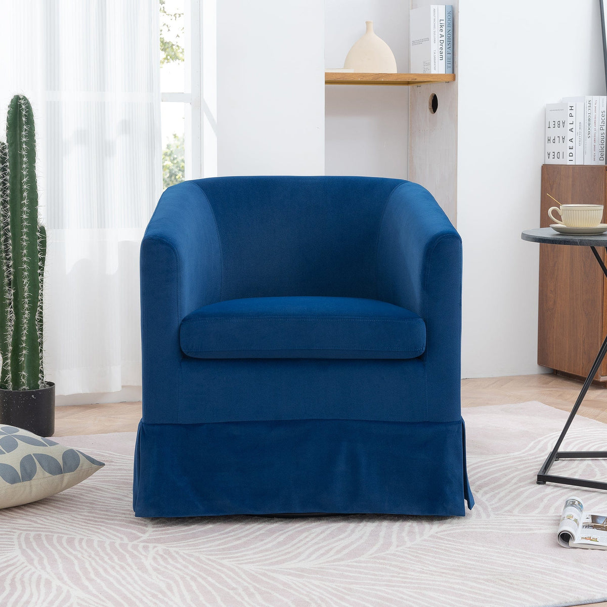 THE FURNITURE CO. Swivel Chair Blue Swivel Accent Chair with Fabric Upholstery