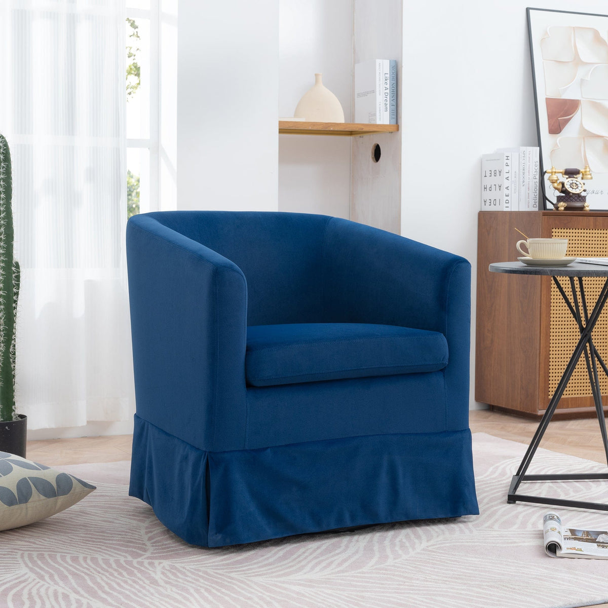 THE FURNITURE CO. Swivel Chair Blue Swivel Accent Chair with Fabric Upholstery